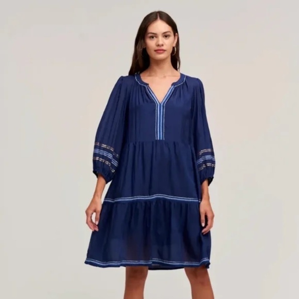 Velvet by Graham & Spencer Tina Boho Tiered Dress S Sequins and Embroidery